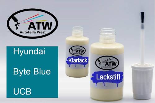 Hyundai, Byte Blue, UCB: 20ml Lackstift + 20ml Klarlack - Set, von ATW Autoteile West.